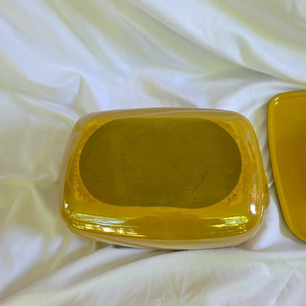 Vintage Mustard Yellow Enameled Cast Iron Rectangular Dutch Oven Roaster Lid - Picture 6 of 15